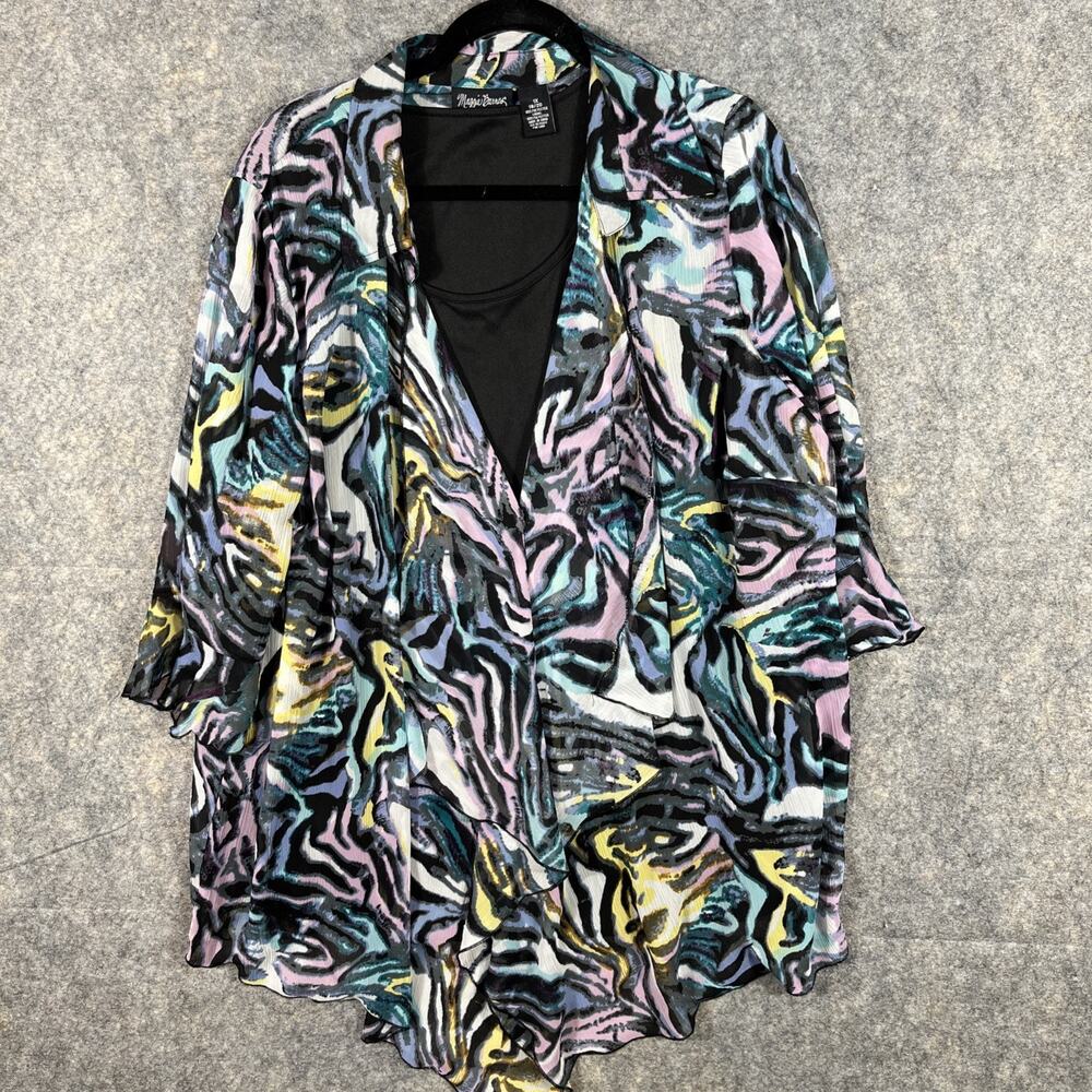 Maggie Barnes‎ Cardigan Women 1X 18/20 Pur/Blk Abstract Open Front Sweater Boho